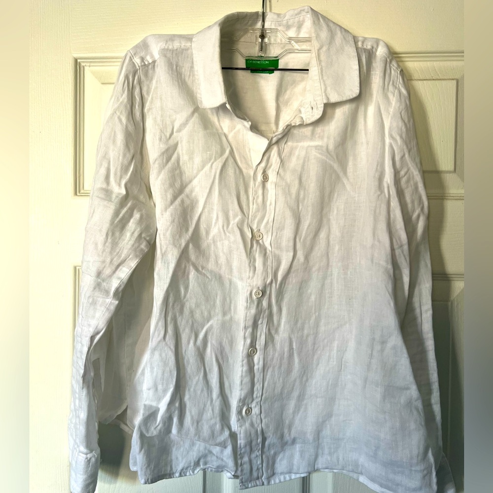 White Linen United Colors of Benetton Button Down Shirt
